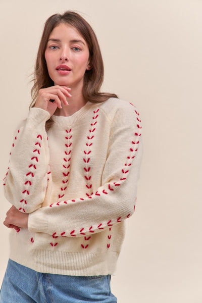 Embroidered Long Sleeve Pullover Sweater