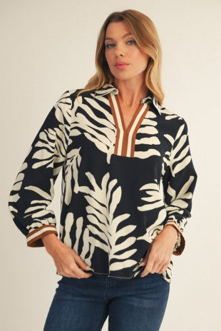 Pleated Back Leaf Print Top