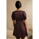 SATIN POLKA DOT LACE TRIM SHORT SLEEVES MINI DRESS