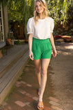 34339 Wide Elastic Waist Textured Shorts