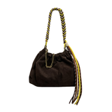 Plissa M suede leather bag: CAMEL