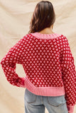 Color Block Textured Sweater V Neck Top