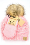 C.C Baby Solid Ribbed Pom Beanie and Mitten Glove