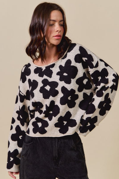 Loose Fit Flower Lightweight Sweater Top