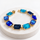 Emerald Cut Glass Crystal Linked Statement Bracelet