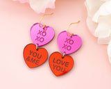 Conversation Heart Earrings, Valentines Dangles Earrings
