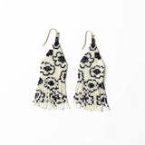 Delilah Poppies Beaded Fringe Earrings Ivory/Black