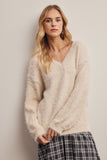 Fuzzy Shimmer V-neck Sweater