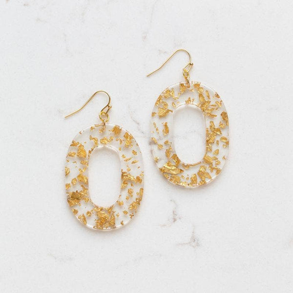 Gold Fleck Oval Acetate Earrings
