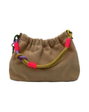 SUEDE LEATHER SHOULDER BAG PLEATED: CAMEL