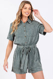 MINEREAL WASHED TIE WAIST OVERALL ROMPER