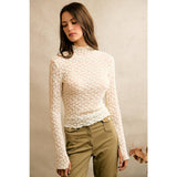 FLORAL STRETCH LACE LAYERED LONG SLEEVES KNIT TOP