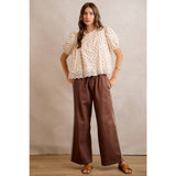 POLKA DOT COTTON LACE TRIM SHORT SLEEVES BLOUSE TOP