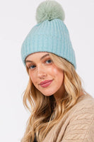 Two Tone Color Pom Pom Beanie Winter Hat