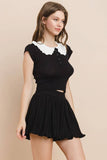 CW2535-Knit Ruffled Collar Top