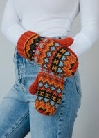 Rust & Multicolored Patterned Mittens