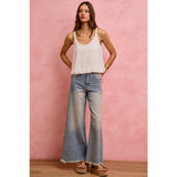 MID RISE WIDE LEG EMBELLISHED JEANS DENIM PANTS