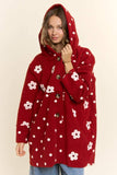 Floral Polka Dot Hooded Mid Length Coat