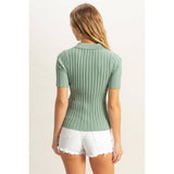Rib Knitted Short Sleeve Polo Top