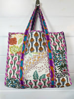 Cotton Quilted Block Print Large Tote Bag - Patchwork