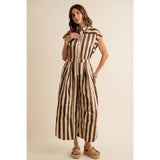 SLEEVELESS WIDRE LEG WIDE STRIPE JUMPSUIT