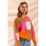MULTI COLOR BLOCK CHECKERED SWEATER TOP