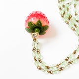 Kids Strawberry Charm Necklace with Green Beads