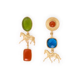Calliope Horse Glass + Carnelian Stone Earrings Brass