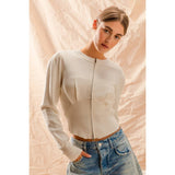 ZIP UP FRONT SWEATER CROP JACKET WITH RIBBED HEM
