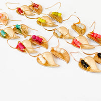 Small leaf earrings with colorful beads