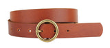 Brass-Toned Circle Buckle Leather Belt