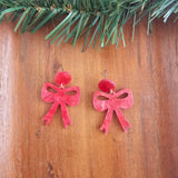 Bow Earrings - Red Shimmer // Christmas, Holiday, Jewelry