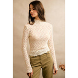 FLORAL STRETCH LACE LAYERED LONG SLEEVES KNIT TOP