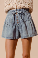 flared denim shorts