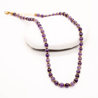 Simple Beaded 6mm Stone Necklace: Amethyst