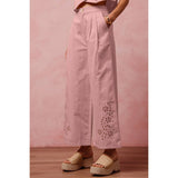 FLORAL EYELET EMBROIDERED WIDE LEG PANTS