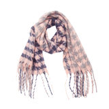 Soft Two Tone Houndstooth Chunky Fleece Oblong Tassel Scarf