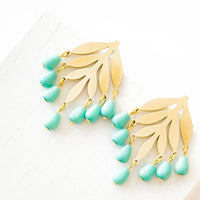 Turquoise Beaded Botanical Chandelier Studs For Spring