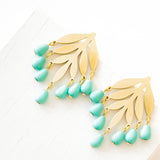 Turquoise Beaded Botanical Chandelier Studs For Spring