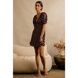 SATIN POLKA DOT LACE TRIM SHORT SLEEVES MINI DRESS