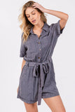 MINEREAL WASHED TIE WAIST OVERALL ROMPER
