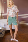 36844 Double Pocket Floral Embroidery Mineral Washed Shorts