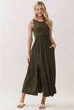 Solid Sleeveless Midi Dress with Front Slit - VD40755