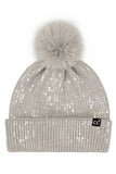 C.C All Over Clear Sequin Pom Beanie: Black