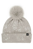 C.C All Over Clear Sequin Pom Beanie: Light Taupe
