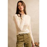 FLORAL STRETCH LACE LAYERED LONG SLEEVES KNIT TOP