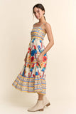 SQUARE NECK STRAPPY MIDI SUNDRESS TIERED SKIRT