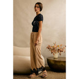 LINEN BLEND LACE TRIM BANDING WAIST PANTS