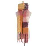 Soft Chunky Plaid Fleece Oblong Tassel Scarf