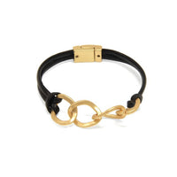 Black Leather with Gold Link Bracelet